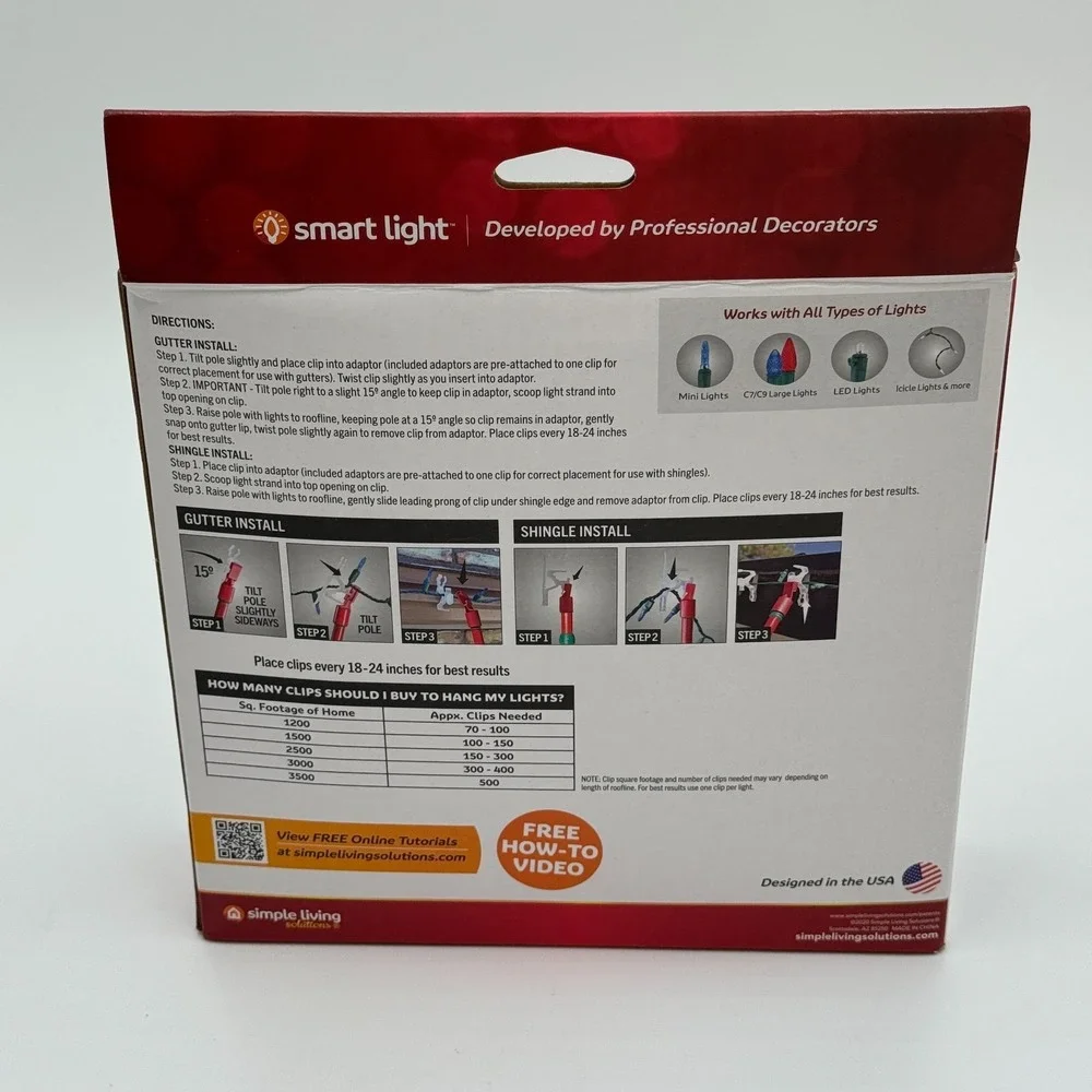 50 Ct Ladderless Christmas Light Clips Gutter Shingle Clip Set Clear NEW